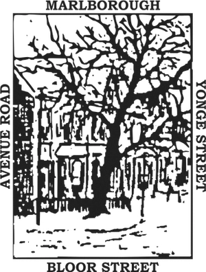 ABC - black and white line drawing of houses in area