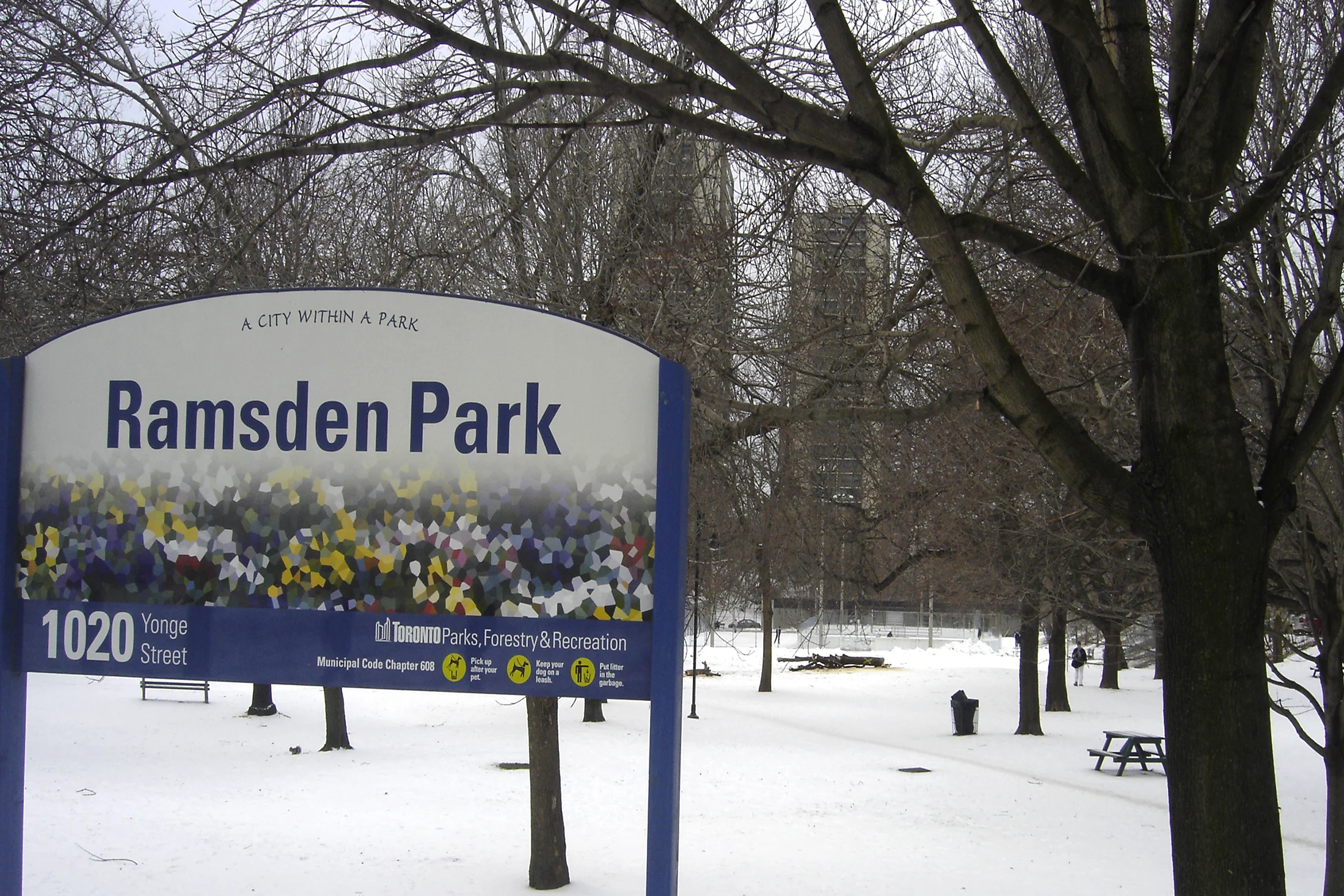 Ramsden Park sign in winter