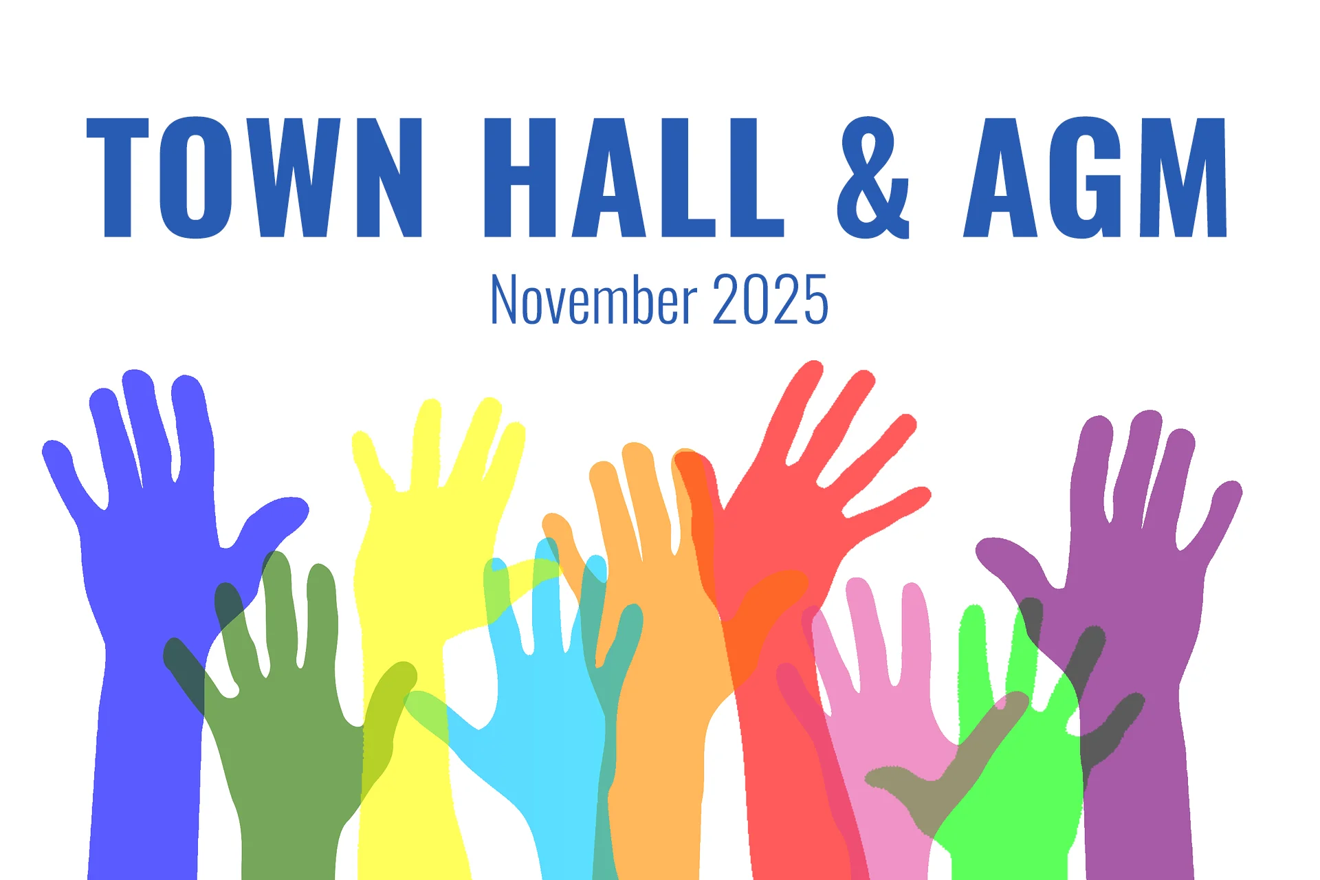 Coloured hands reaching into the air